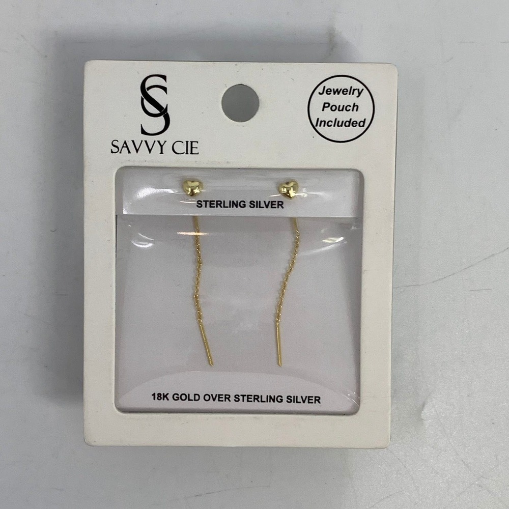 Savvy Cie 18K Gold Over Sterling Silver Heart Drop Dangle Earrings